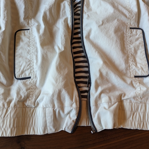 Ben Sherman White Moto Jacket Pockets Striped Liner Y2K Punk Women's Size XL EUC - Picture 15 of 15